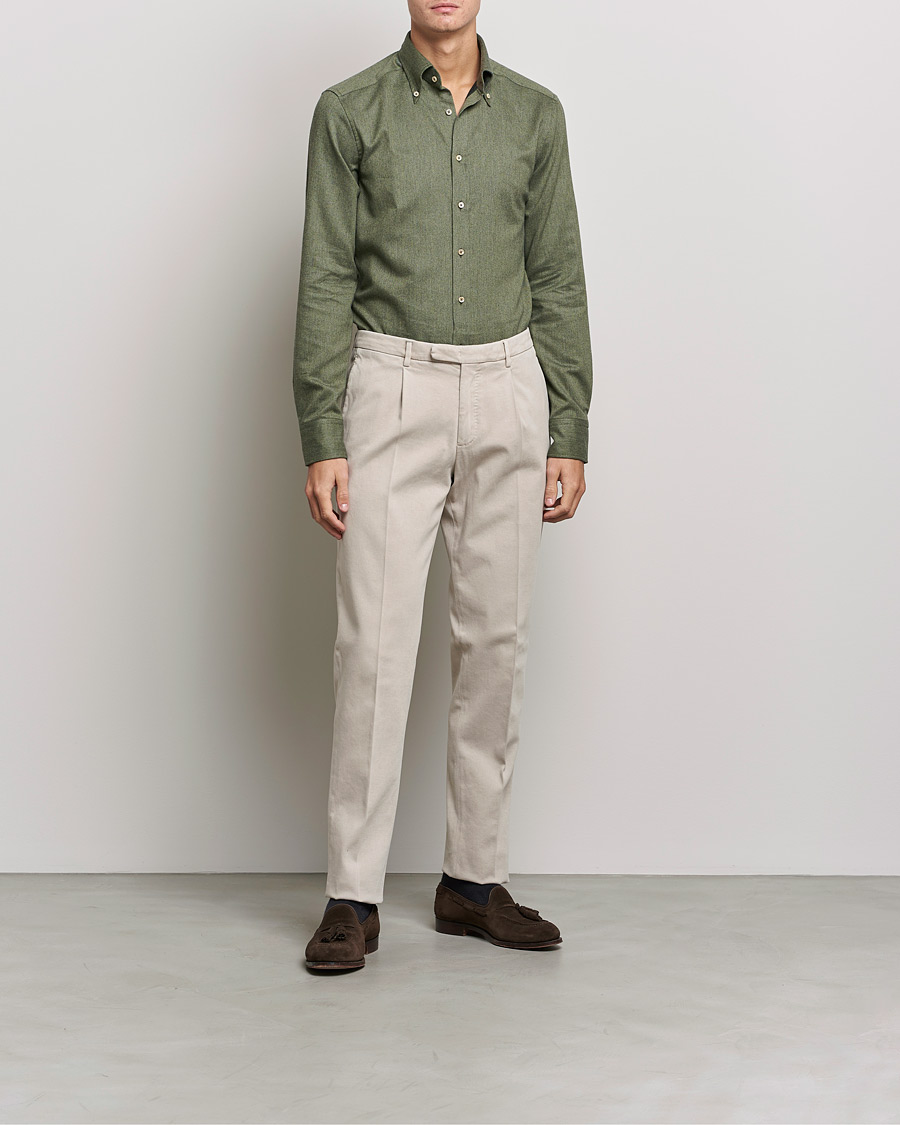 Mies | Kauluspaidat | Stenströms | Slimline Flannel Shirt Green