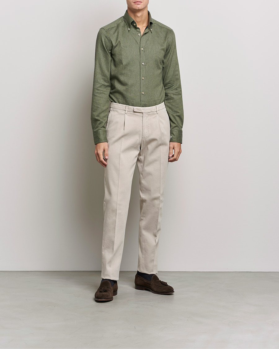 Mies | Kauluspaidat | Stenströms | Slimline Flannel Shirt Dark Green
