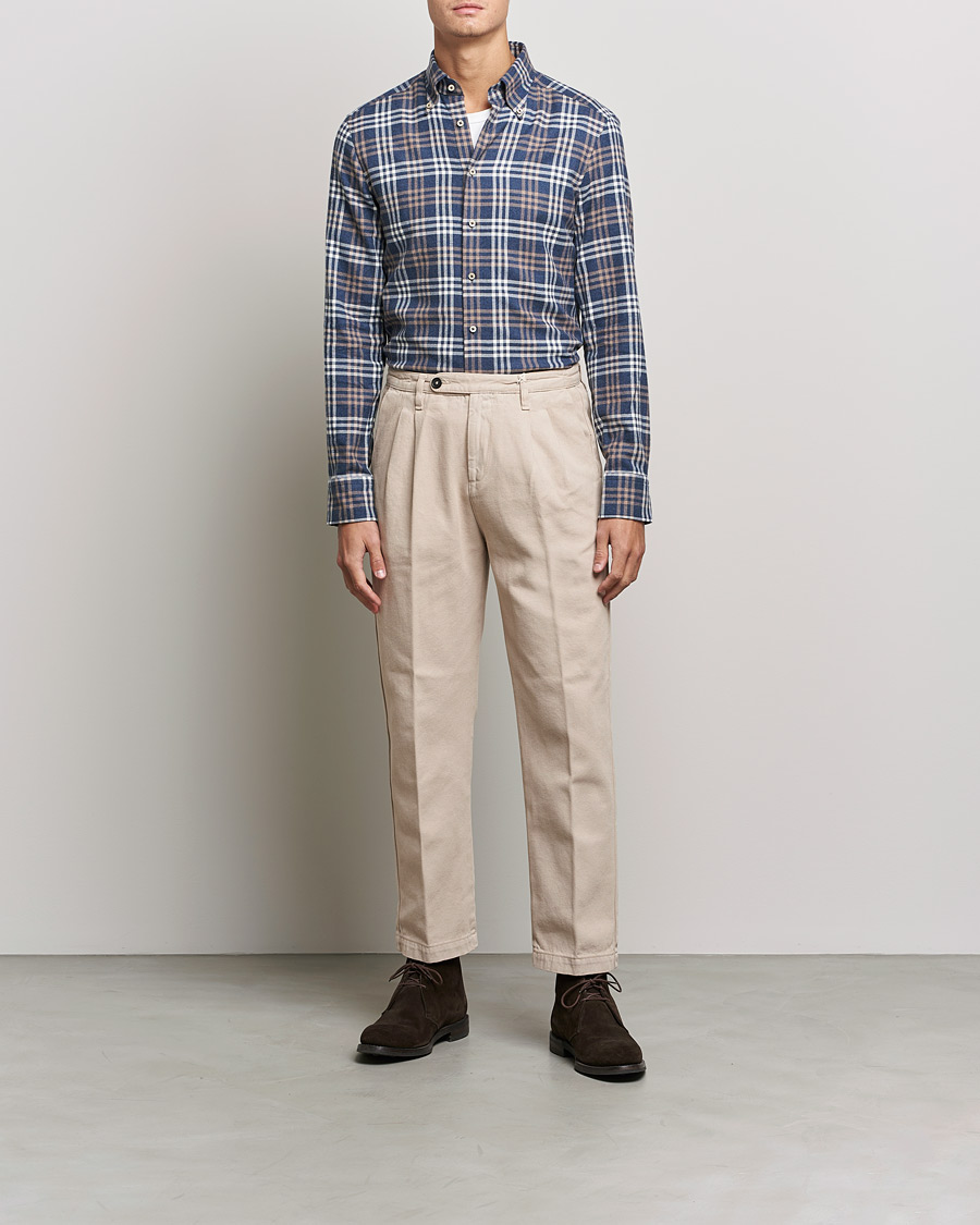 Mies | Kauluspaidat | Stenströms | Slimline Checked Flannel Shirt Blue