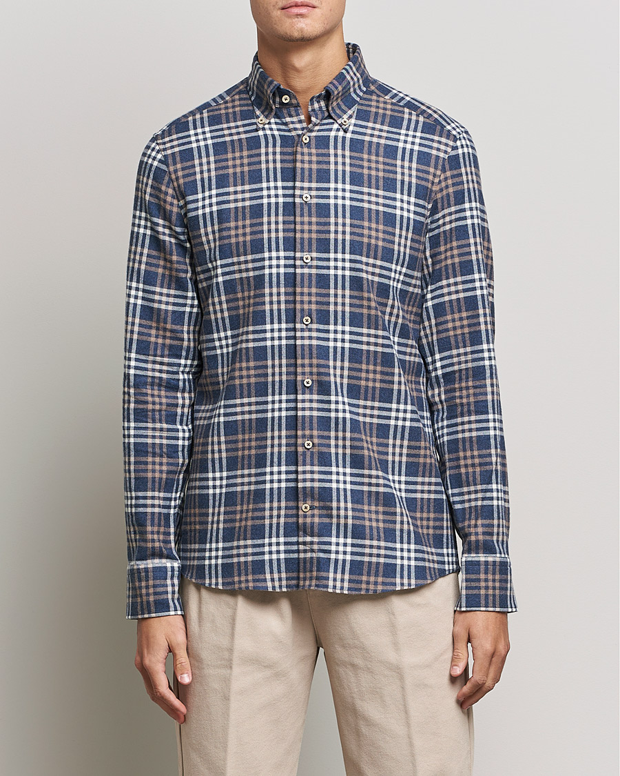 Mies | Kauluspaidat | Stenströms | Slimline Checked Flannel Shirt Blue