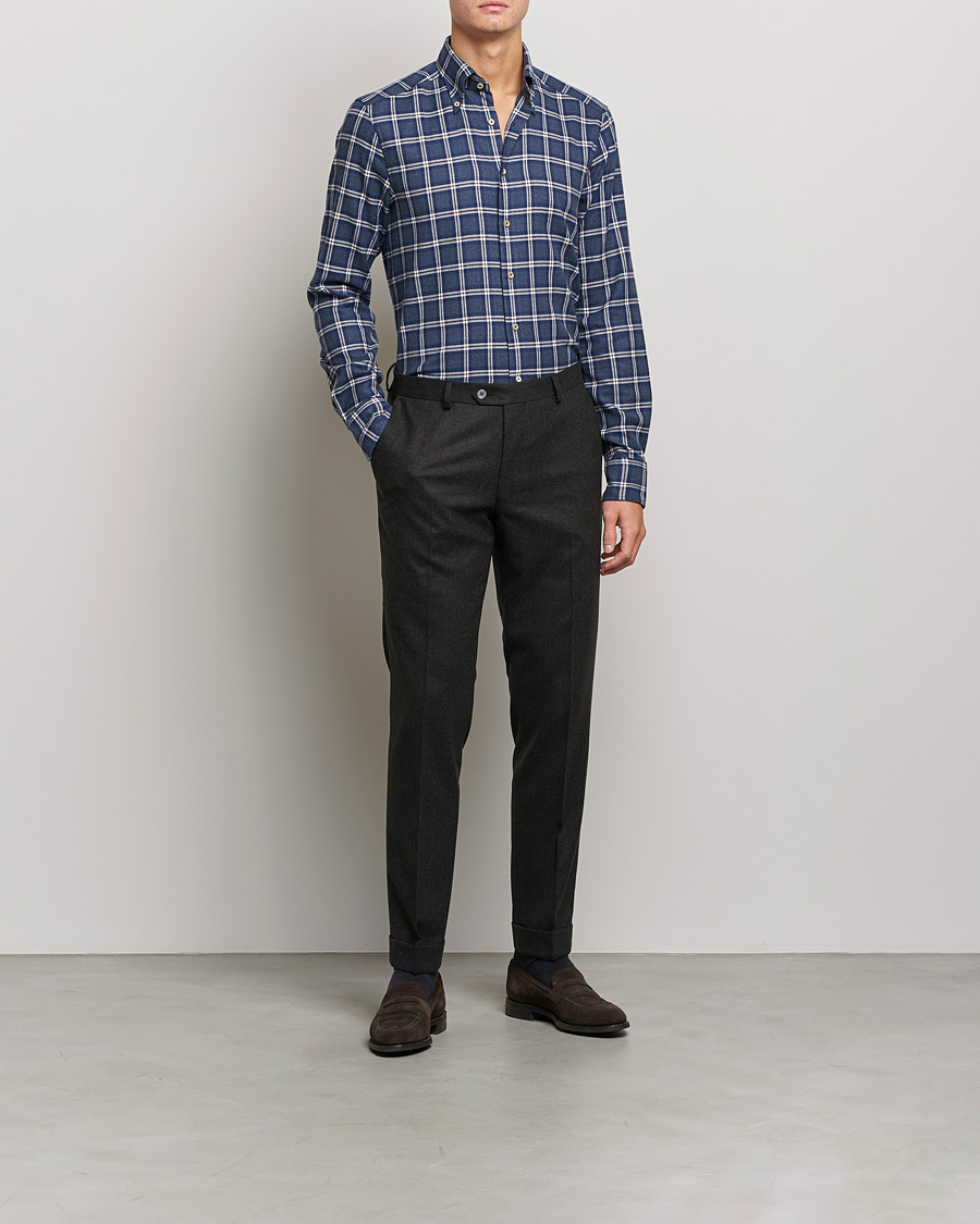 Mies | Kauluspaidat | Stenströms | Slimline Checked Flannel Shirt Blue