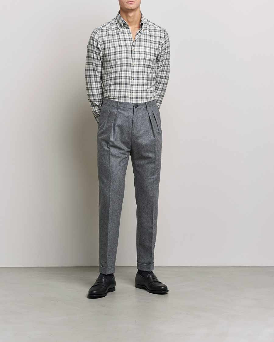 Mies | Kauluspaidat | Stenströms | Slimline Checked Flannel Shirt Grey/White