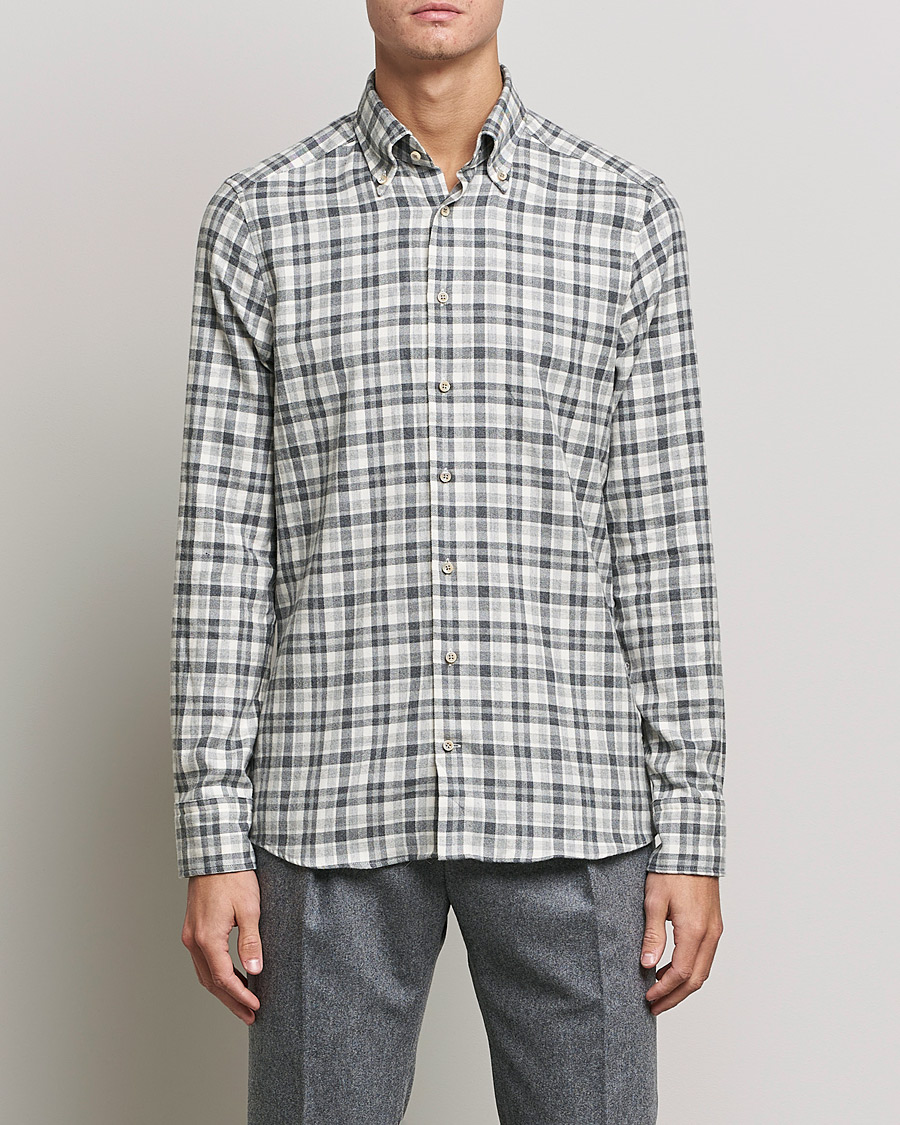 Mies |  | Stenströms | Slimline Checked Flannel Shirt Grey/White