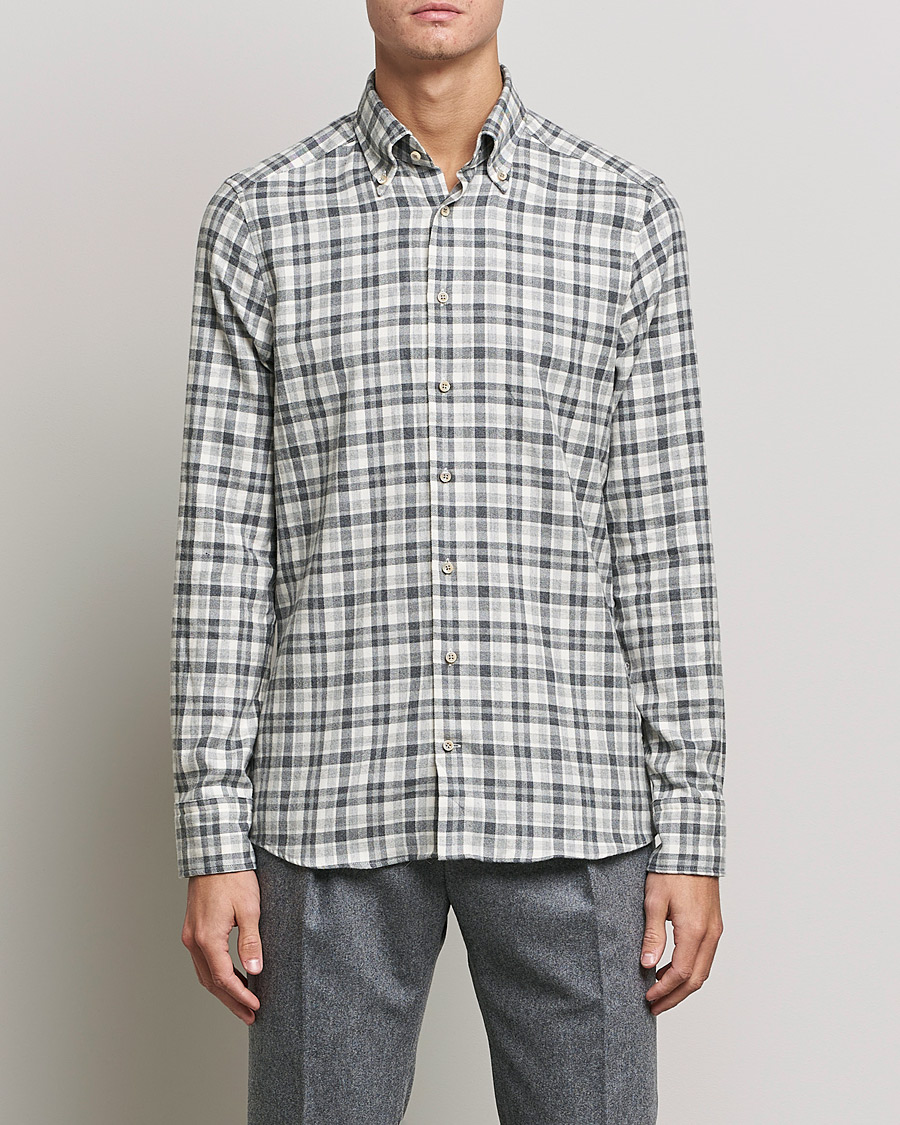Mies | Kauluspaidat | Stenströms | Slimline Checked Flannel Shirt Grey/White