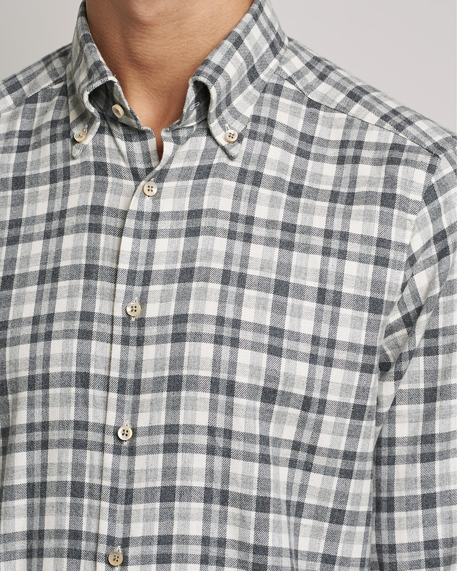 Mies | Kauluspaidat | Stenströms | Slimline Checked Flannel Shirt Grey/White