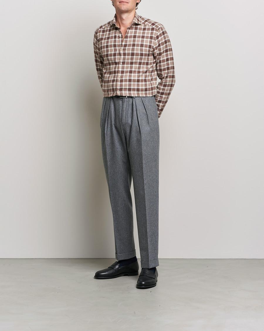 Mies | Kauluspaidat | Stenströms | Slimline Checked Flannel Shirt Brown