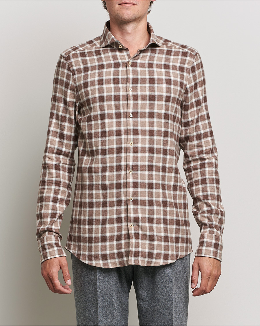 Mies |  | Stenströms | Slimline Checked Flannel Shirt Brown