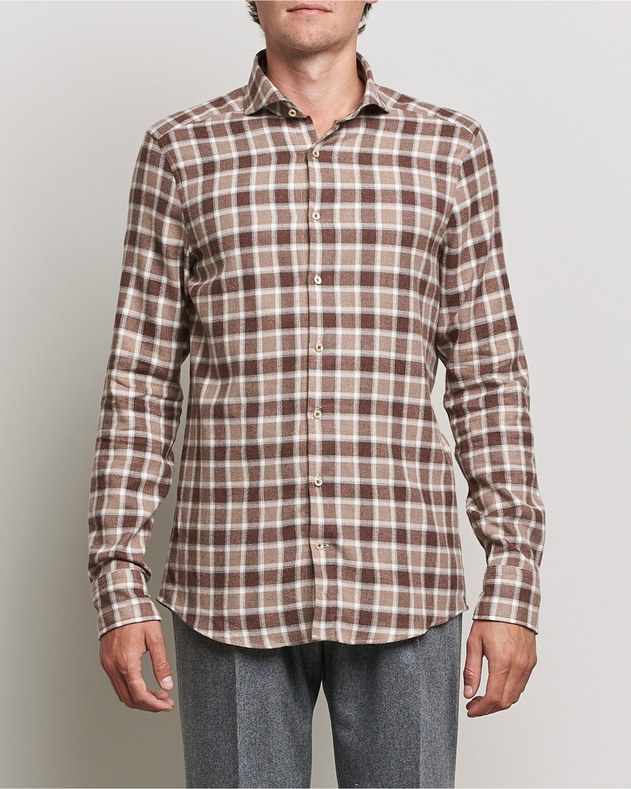 Mies | Kauluspaidat | Stenströms | Slimline Checked Flannel Shirt Brown