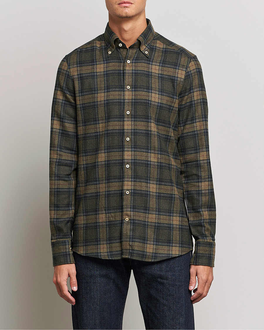 Mies | Kauluspaidat | Stenströms | Slimline Checked Flannel Shirt Dark Green