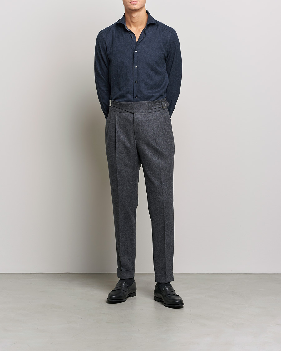 Mies | Kauluspaidat | Stenströms | Slimline Contrast Flannel Shirt Navy