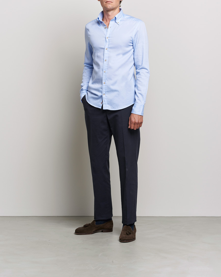 Mies | Business & Beyond | Stenströms | Slimline Button Down Printed Oxford Shirt Light Blue