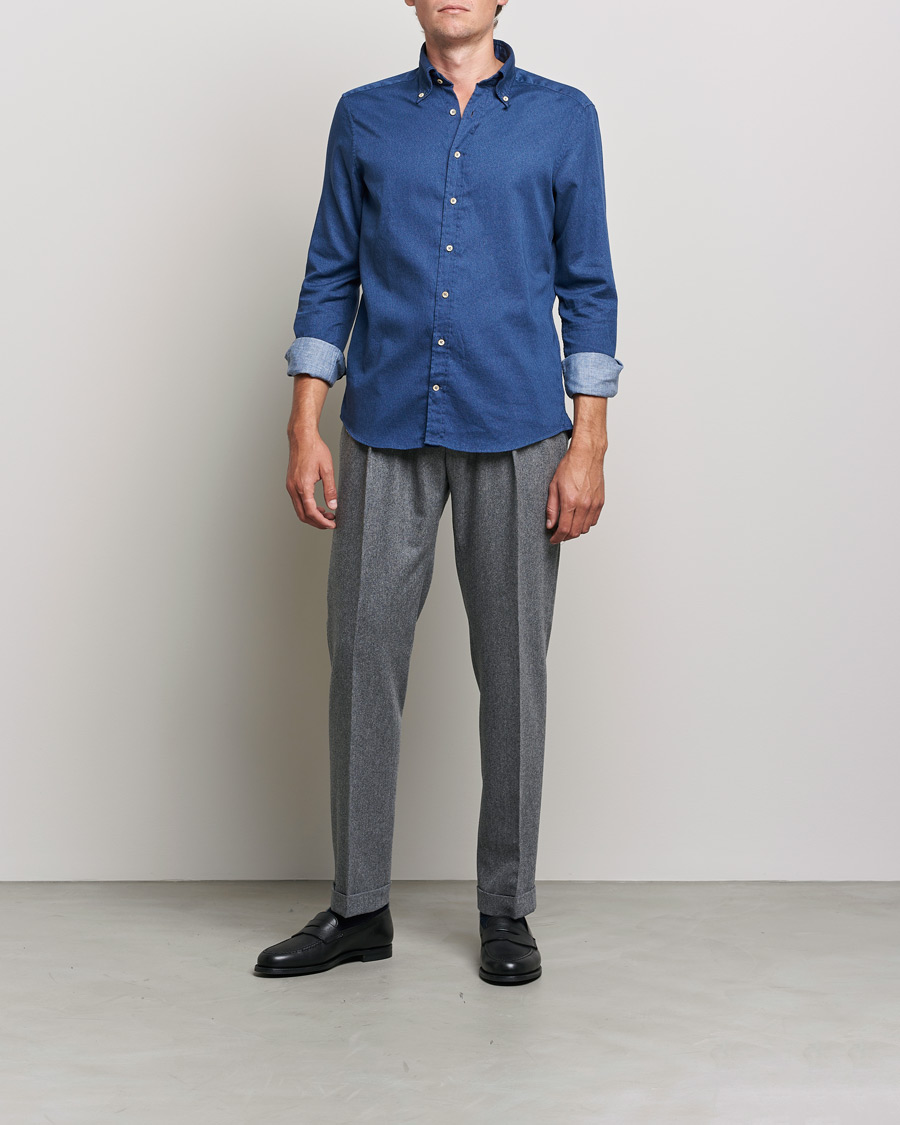 Mies |  | Stenströms | Slimline Button Down Printed Oxford Shirt Indigo Blue