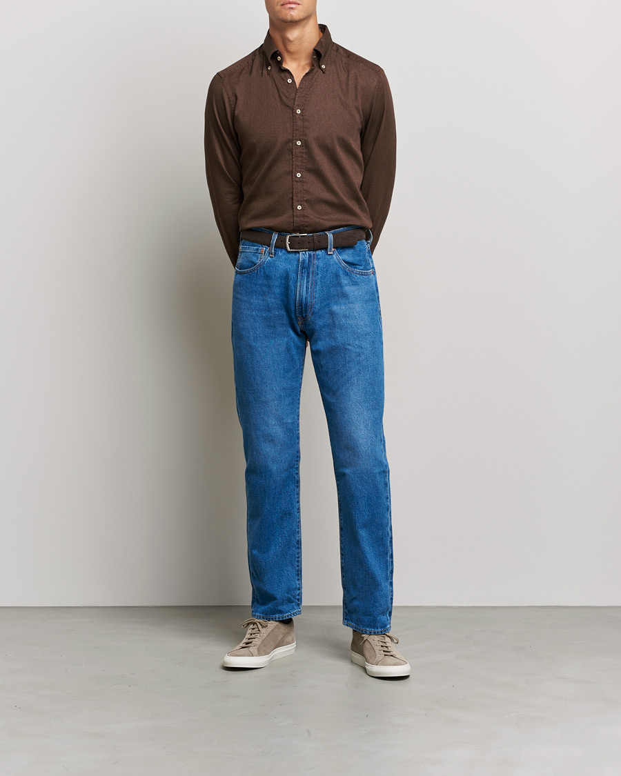 Mies | Kauluspaidat | Stenströms | Slimline Button Down Printed Oxford Shirt Brown