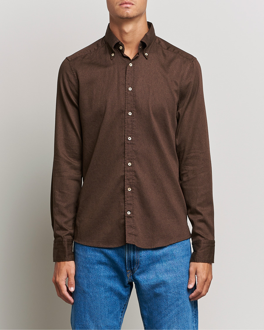 Mies | Kauluspaidat | Stenströms | Slimline Button Down Printed Oxford Shirt Brown