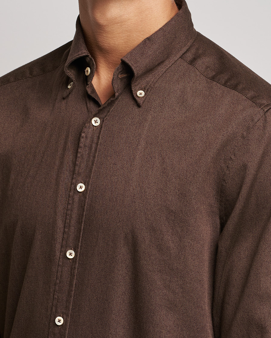 Mies | Kauluspaidat | Stenströms | Slimline Button Down Printed Oxford Shirt Brown