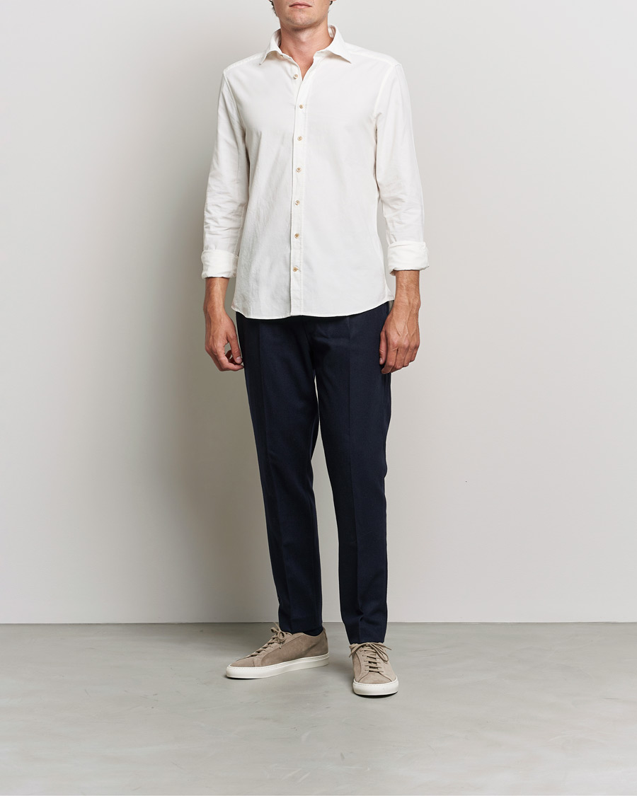 Mies | Kauluspaidat | Stenströms | Slimline Washed Cut Away Corduroy Shirt White
