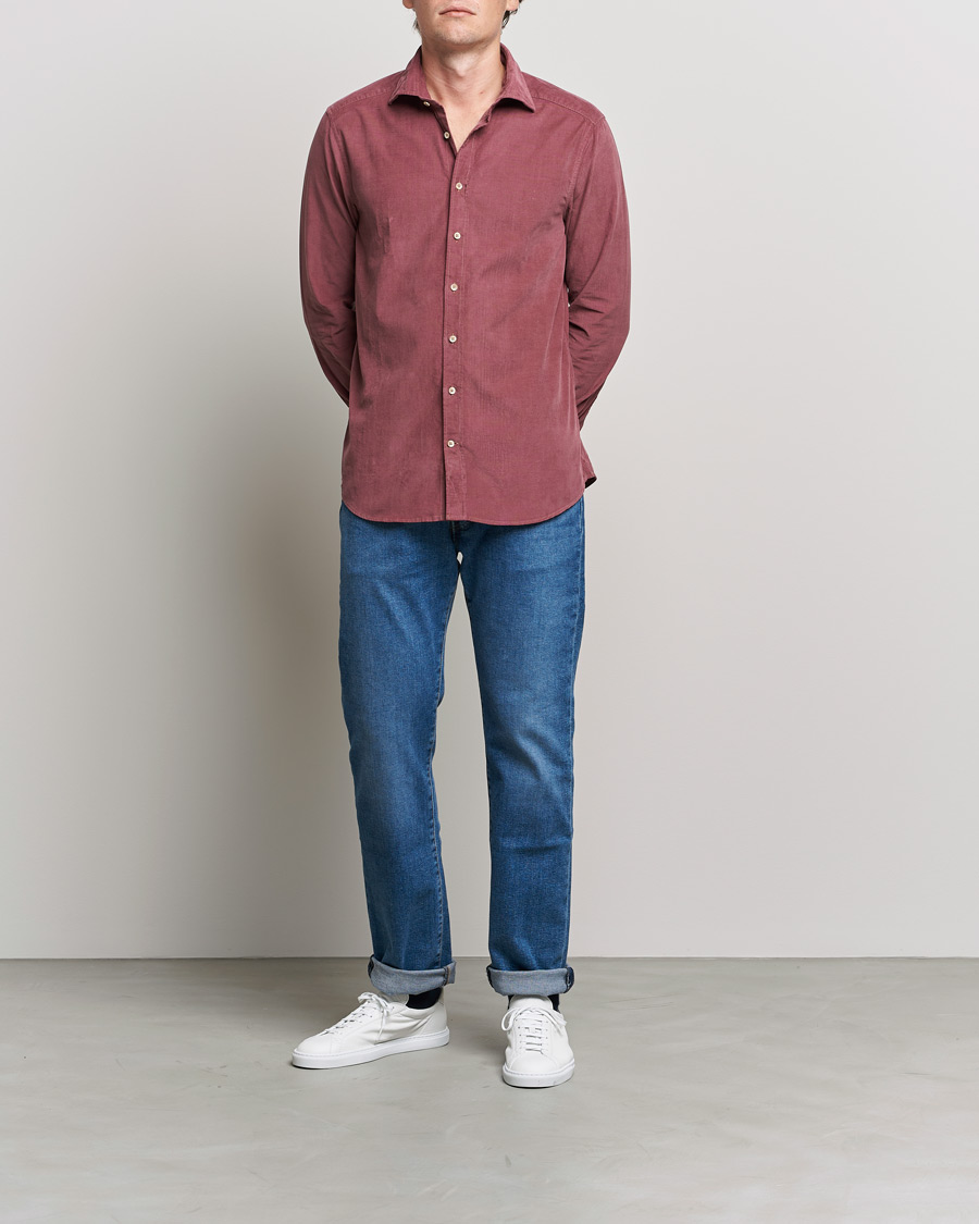 Mies | Kauluspaidat | Stenströms | Slimline Washed Cut Away Corduroy Shirt Wine Red