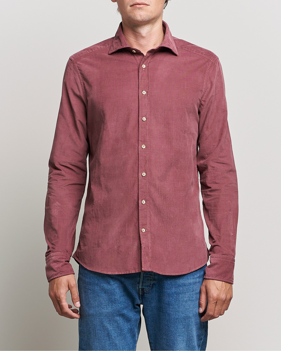 Mies | Kauluspaidat | Stenströms | Slimline Washed Cut Away Corduroy Shirt Wine Red