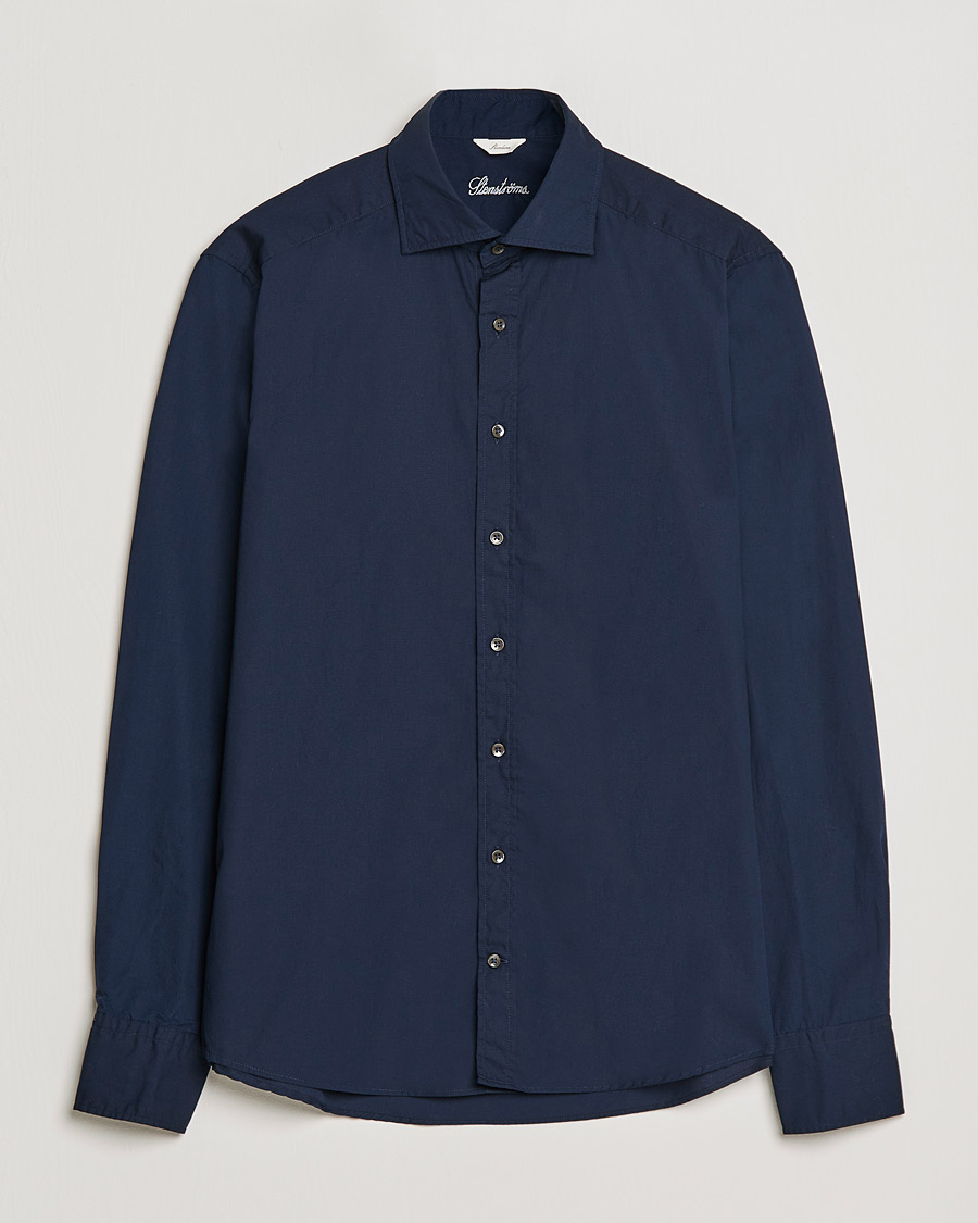 Mies | Kauluspaidat | Stenströms | Slimline Washed Cut Away Poplin Shirt Navy