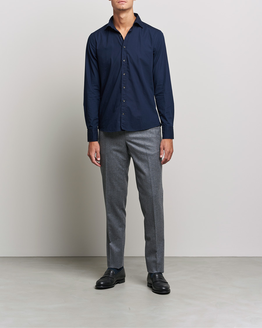 Mies | Kauluspaidat | Stenströms | Slimline Washed Cut Away Poplin Shirt Navy