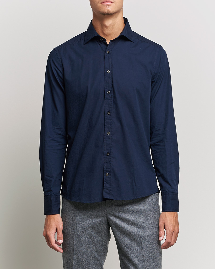 Mies | Kauluspaidat | Stenströms | Slimline Washed Cut Away Poplin Shirt Navy
