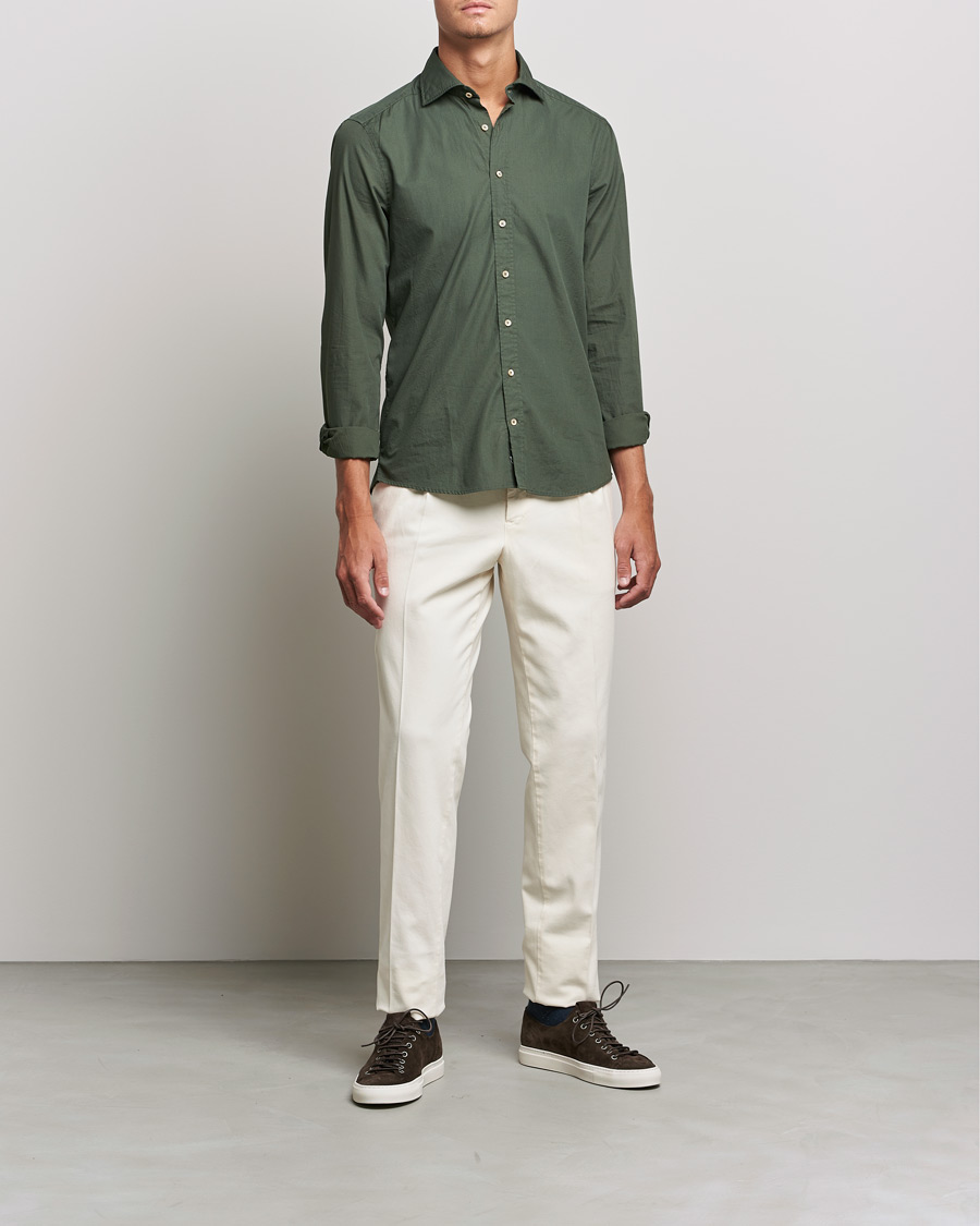 Mies | Kauluspaidat | Stenströms | Slimline Washed Cut Away Poplin Shirt Green