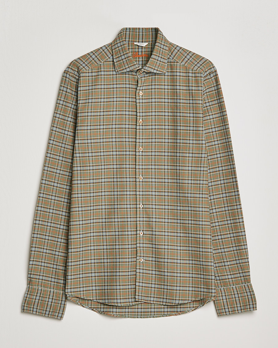 Miehet |  | Stenströms | Slimline Cut Away Washed Checked Shirt Green