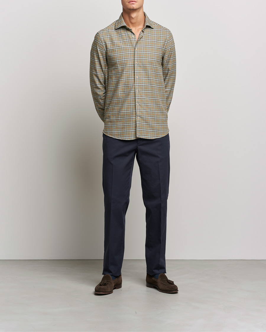 Mies | Rennot | Stenströms | Slimline Cut Away Washed Checked Shirt Green