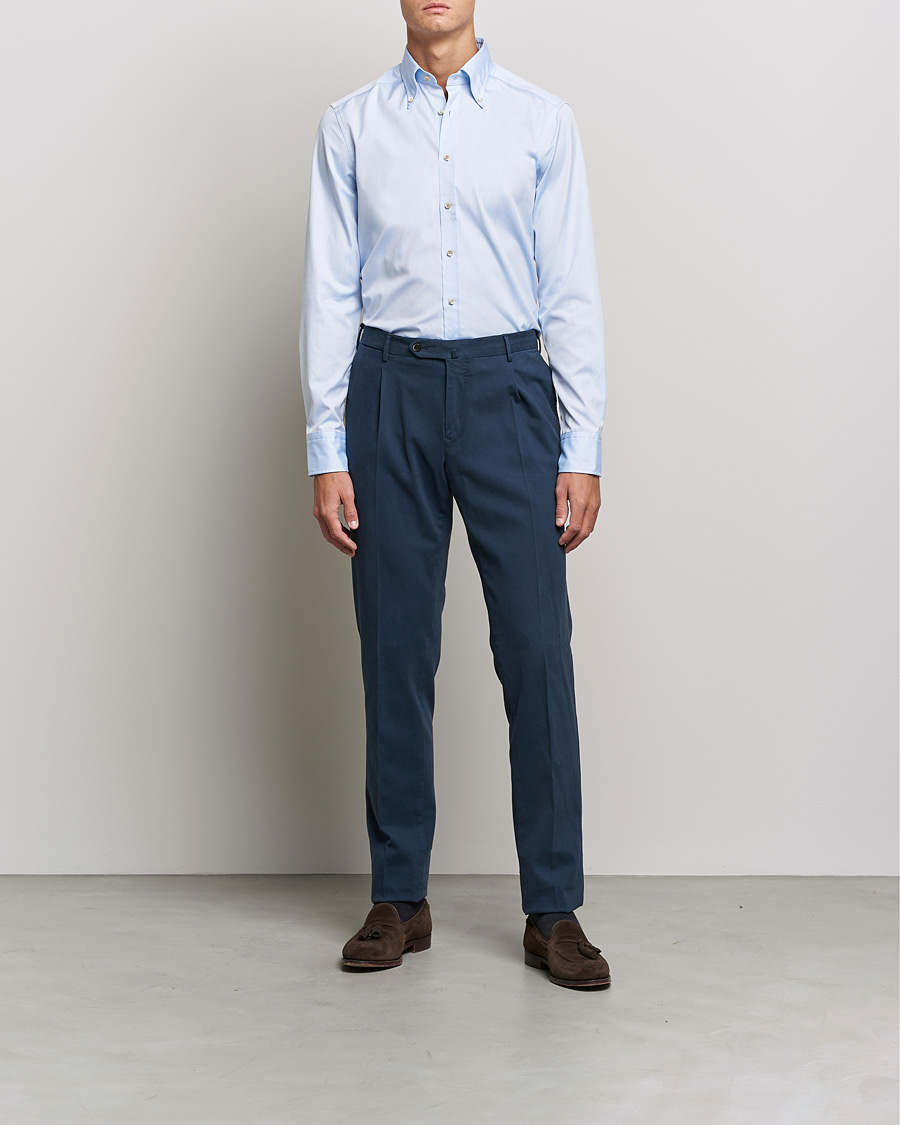 Mies | Kauluspaidat | Stenströms | Slimline Button Down Pinpoint Oxford Shirt Light Blue