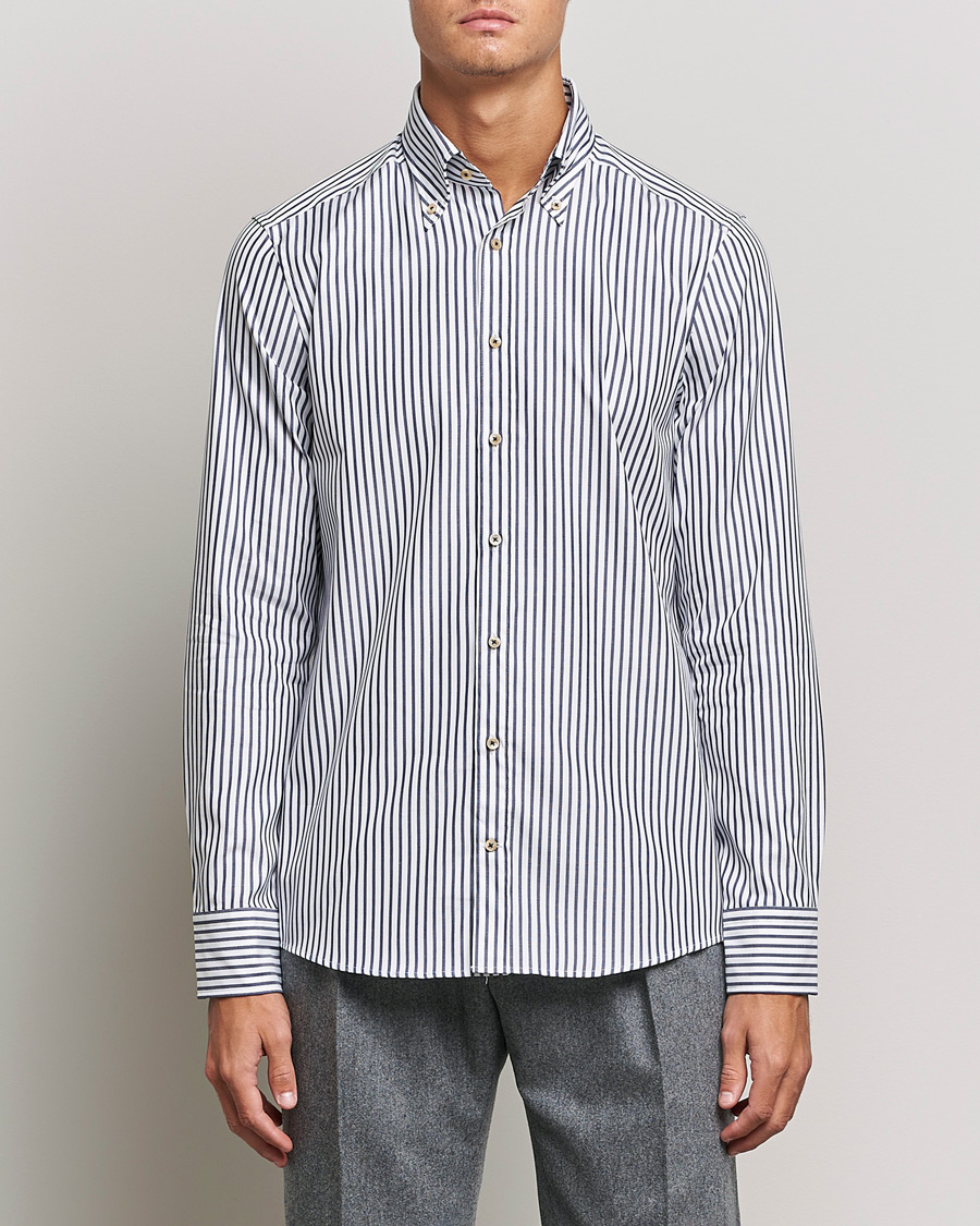 Mies |  | Stenströms | Slimline Striped Pinpoint Oxford Shirt Blue