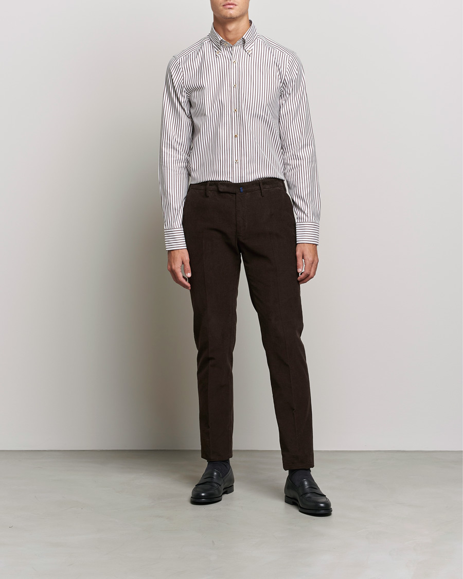Mies | Kauluspaidat | Stenströms | Slimline Striped Pinpoint Oxford Shirt Brown