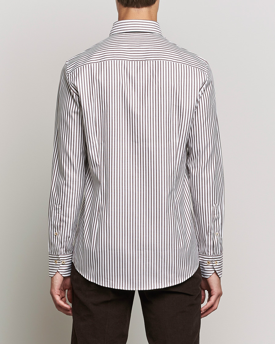 Mies | Kauluspaidat | Stenströms | Slimline Striped Pinpoint Oxford Shirt Brown