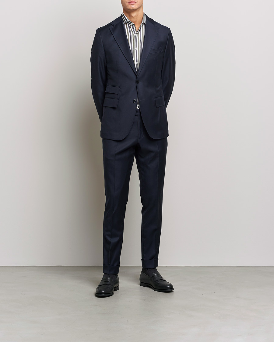 Mies | Kauluspaidat | Stenströms | Slimline Cut Away Wide Striped Shirt Blue/Green