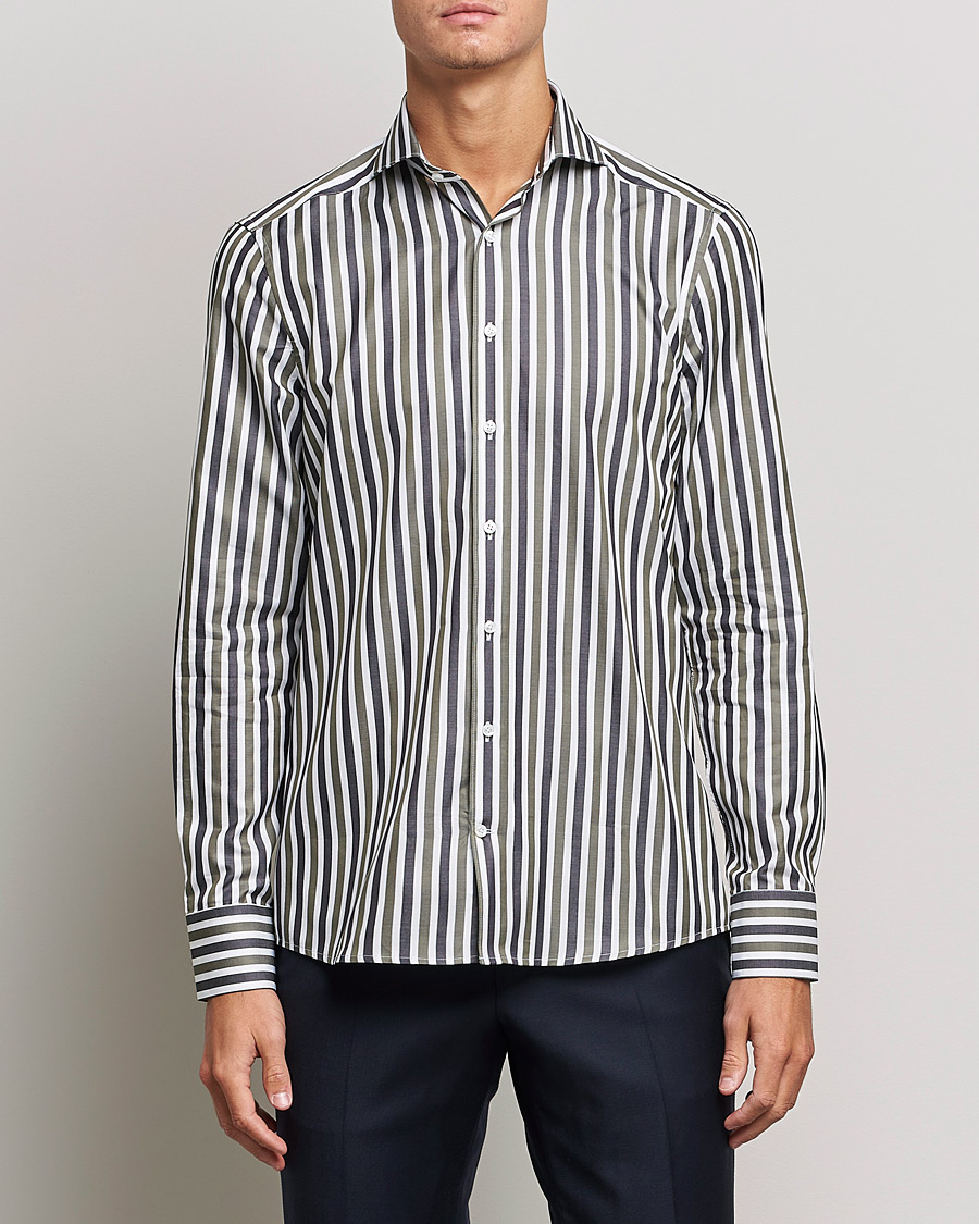 Mies | Kauluspaidat | Stenströms | Slimline Cut Away Wide Striped Shirt Blue/Green