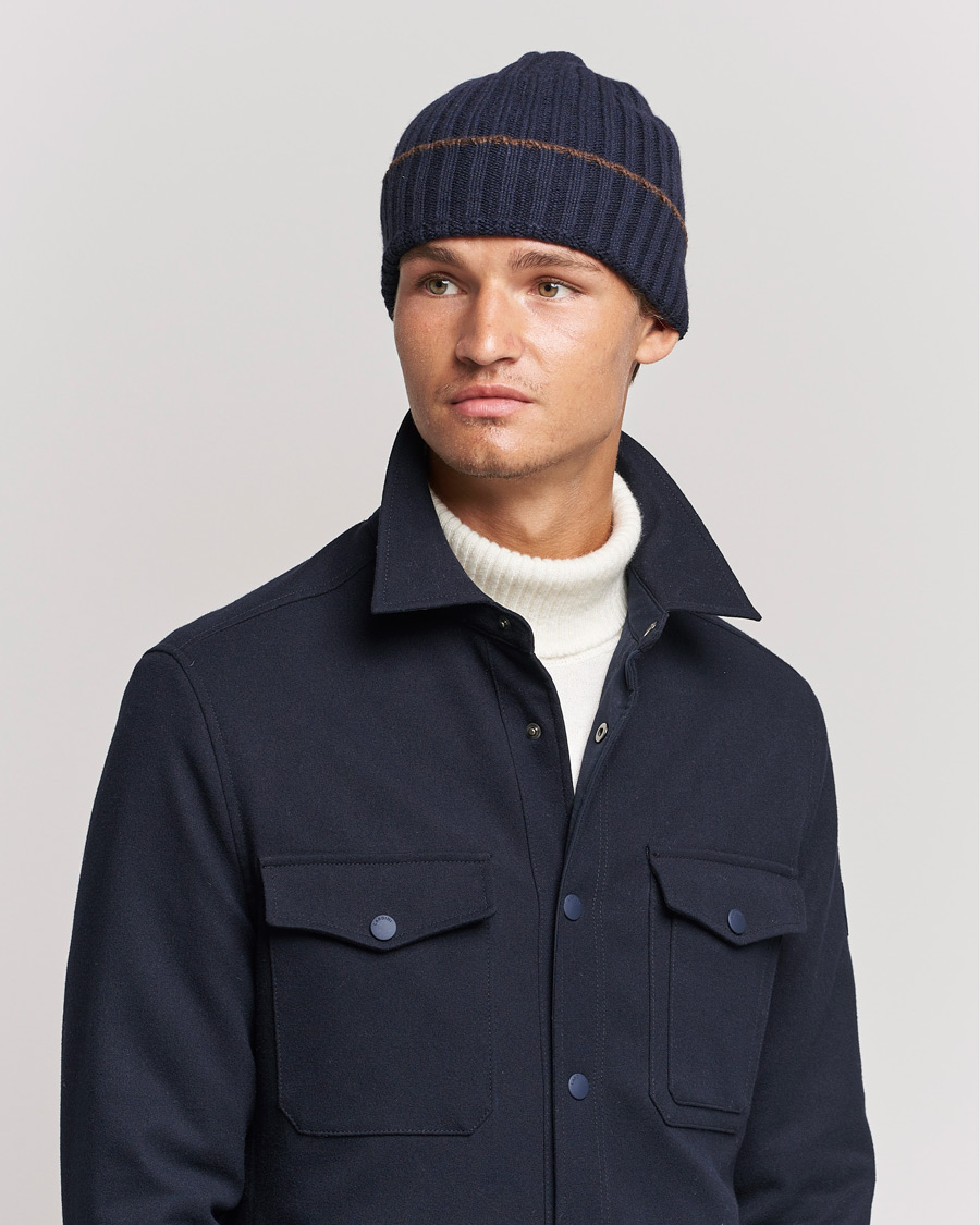 Mies |  | Stenströms | Wool Cashmere Ribbed Beanie Navy