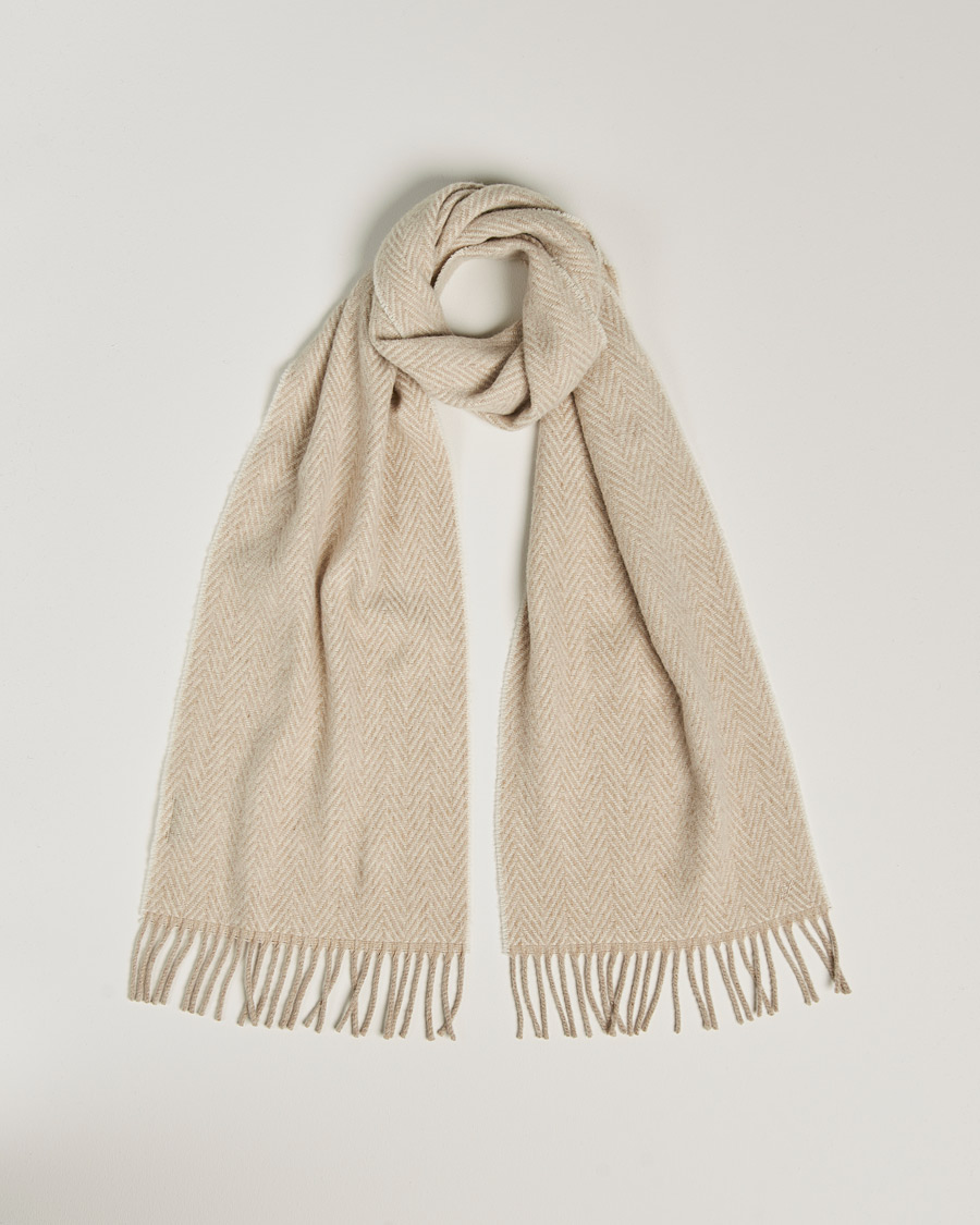 Mies | Stenströms Large Herringbone Wool Scarf Beige | Stenströms | Large Herringbone Wool Scarf Beige