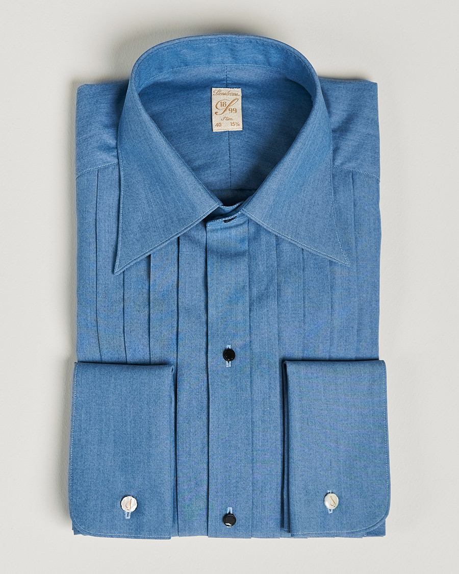 Mies | Kauluspaidat | Stenströms | 1899 Slimline Denim Tuxedo Shirt Blue