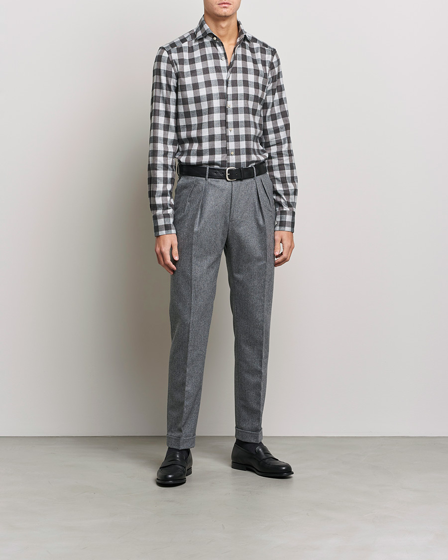 Mies | Kauluspaidat | Stenströms | 1899 Slimline Checked Cotton Flannel Shirt Grey
