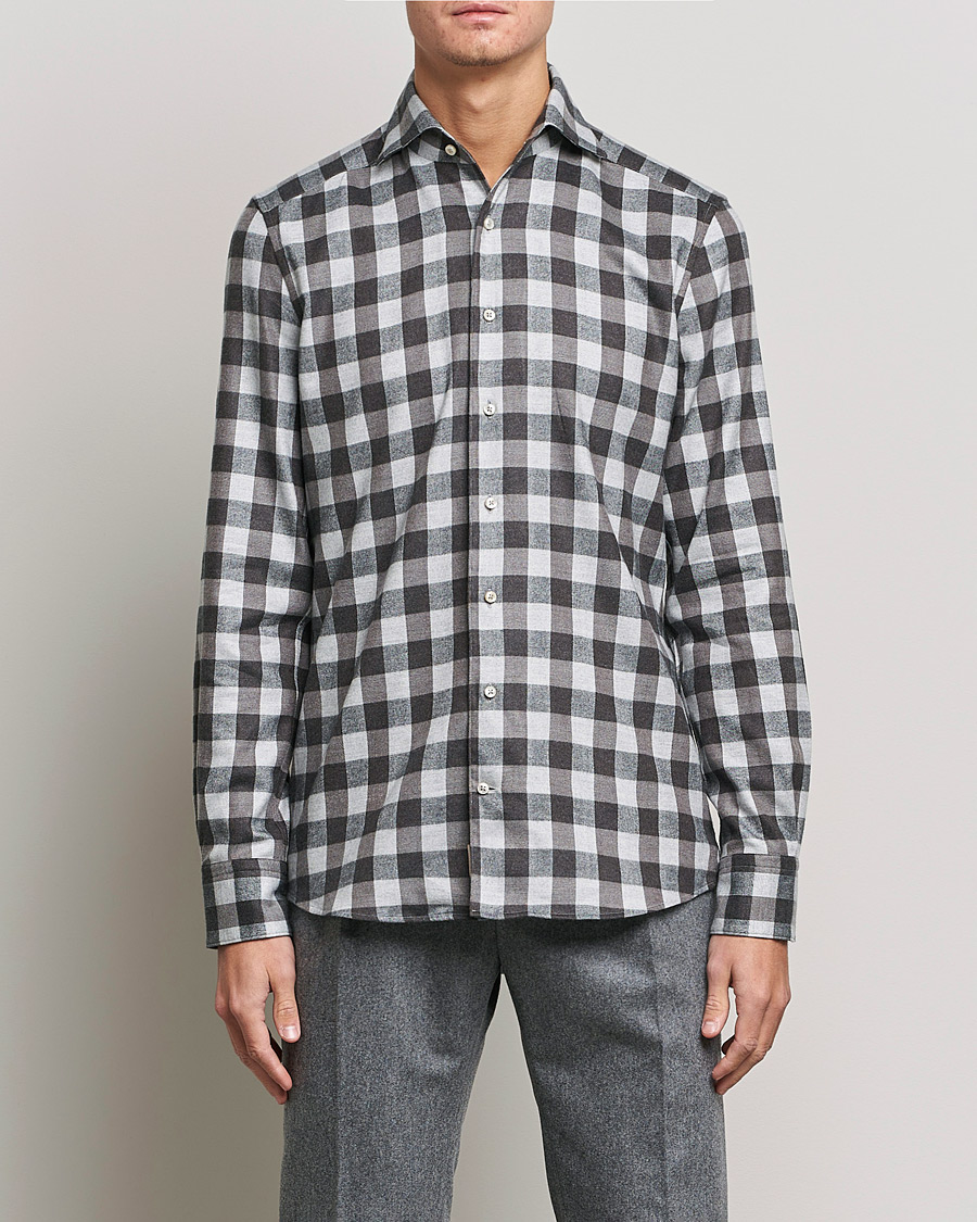 Mies | Kauluspaidat | Stenströms | 1899 Slimline Checked Cotton Flannel Shirt Grey