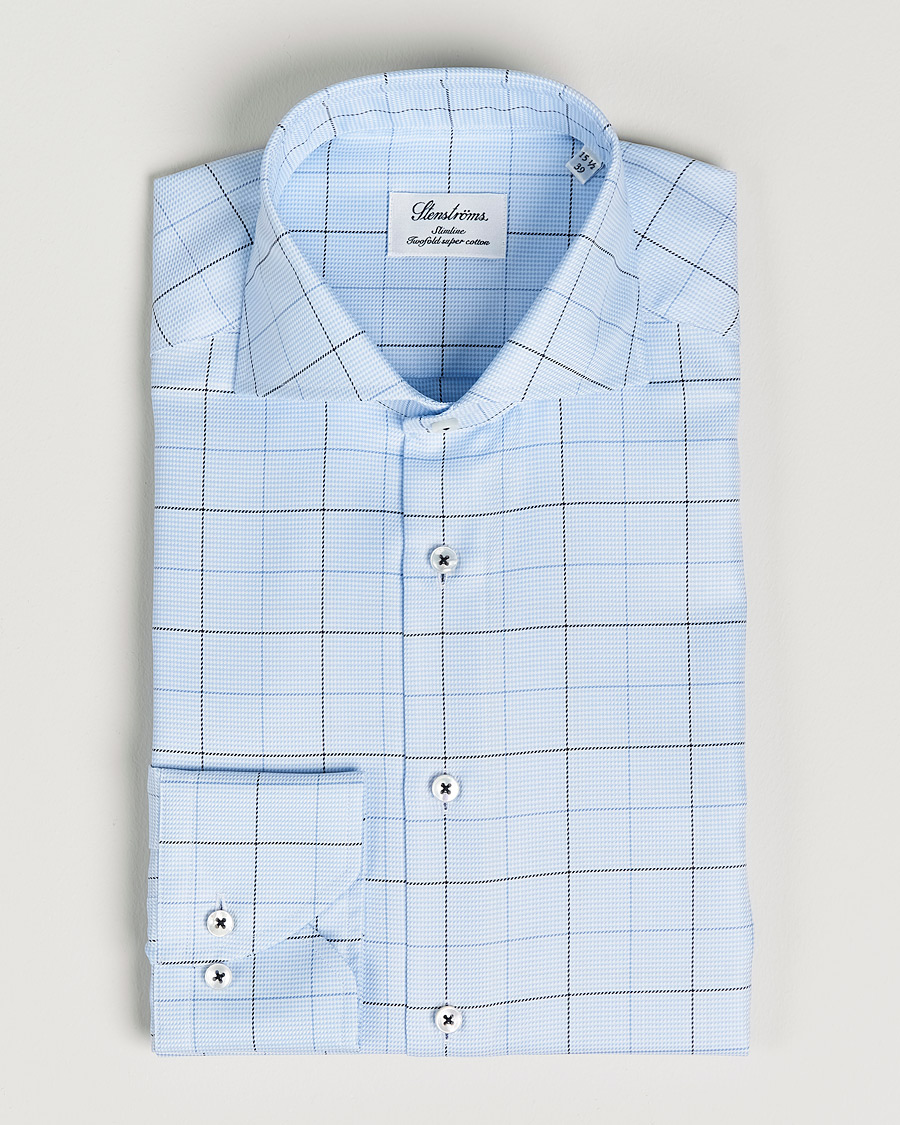 Mies |  | Stenströms | Slimline Cut Away Windowpane Shirt Blue