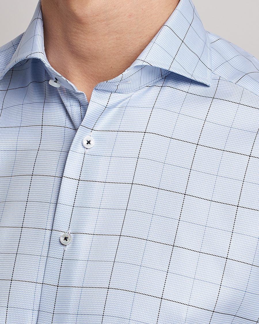 Mies | Kauluspaidat | Stenströms | Slimline Cut Away Windowpane Shirt Blue