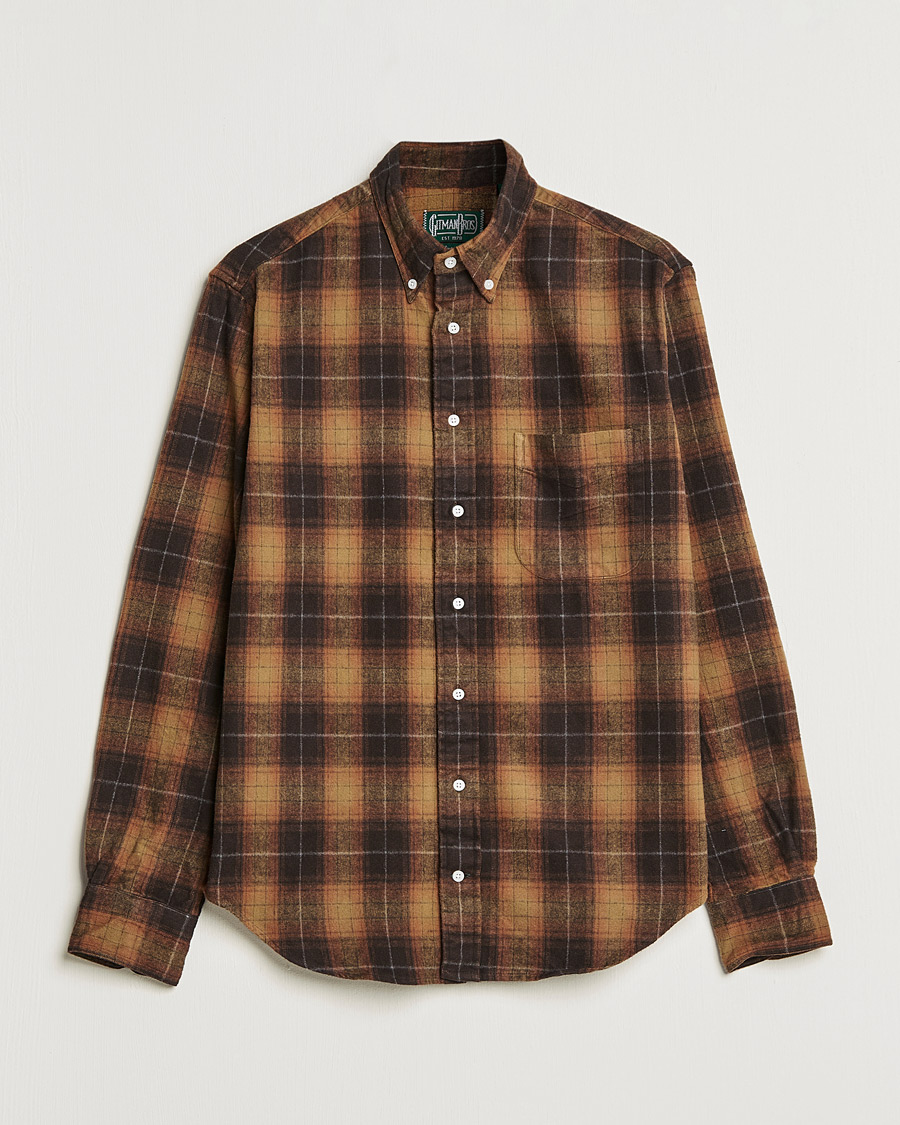 Mies | Kauluspaidat | Gitman Vintage | Button Down Shaggy Flannel Shirt Brown Check
