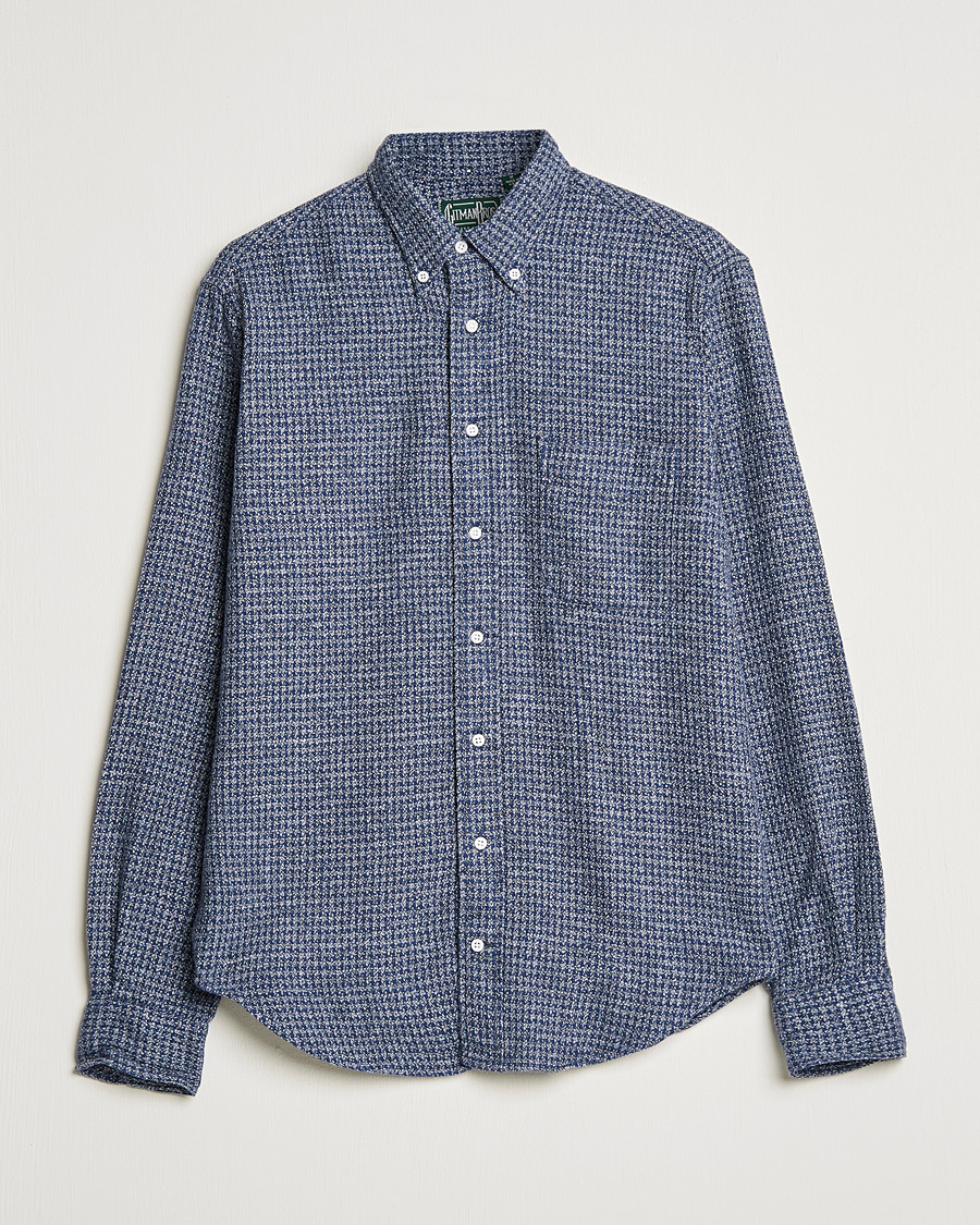 Mies | Kauluspaidat | Gitman Vintage | Button Down Houndstooth Flannel Shirt Dark Blue