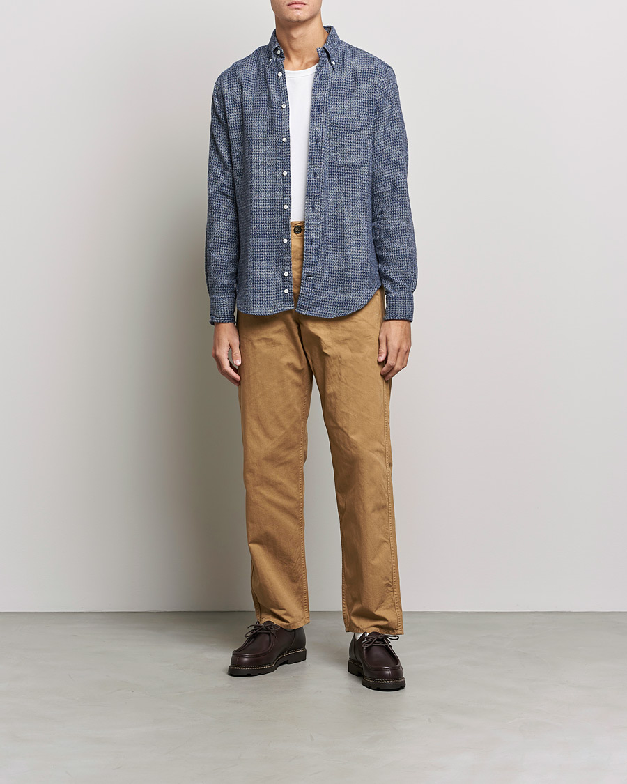 Mies | Kauluspaidat | Gitman Vintage | Button Down Houndstooth Flannel Shirt Dark Blue
