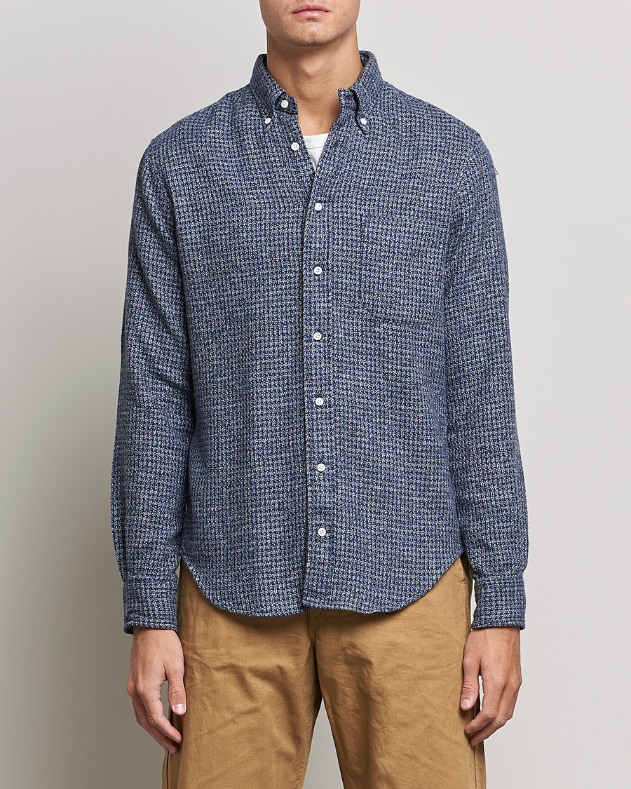 Mies | Kauluspaidat | Gitman Vintage | Button Down Houndstooth Flannel Shirt Dark Blue