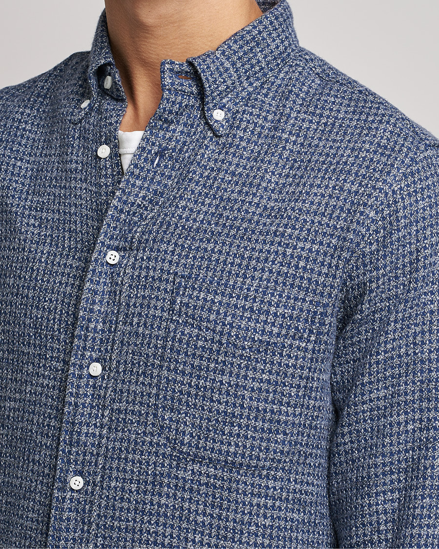 Mies | Kauluspaidat | Gitman Vintage | Button Down Houndstooth Flannel Shirt Dark Blue