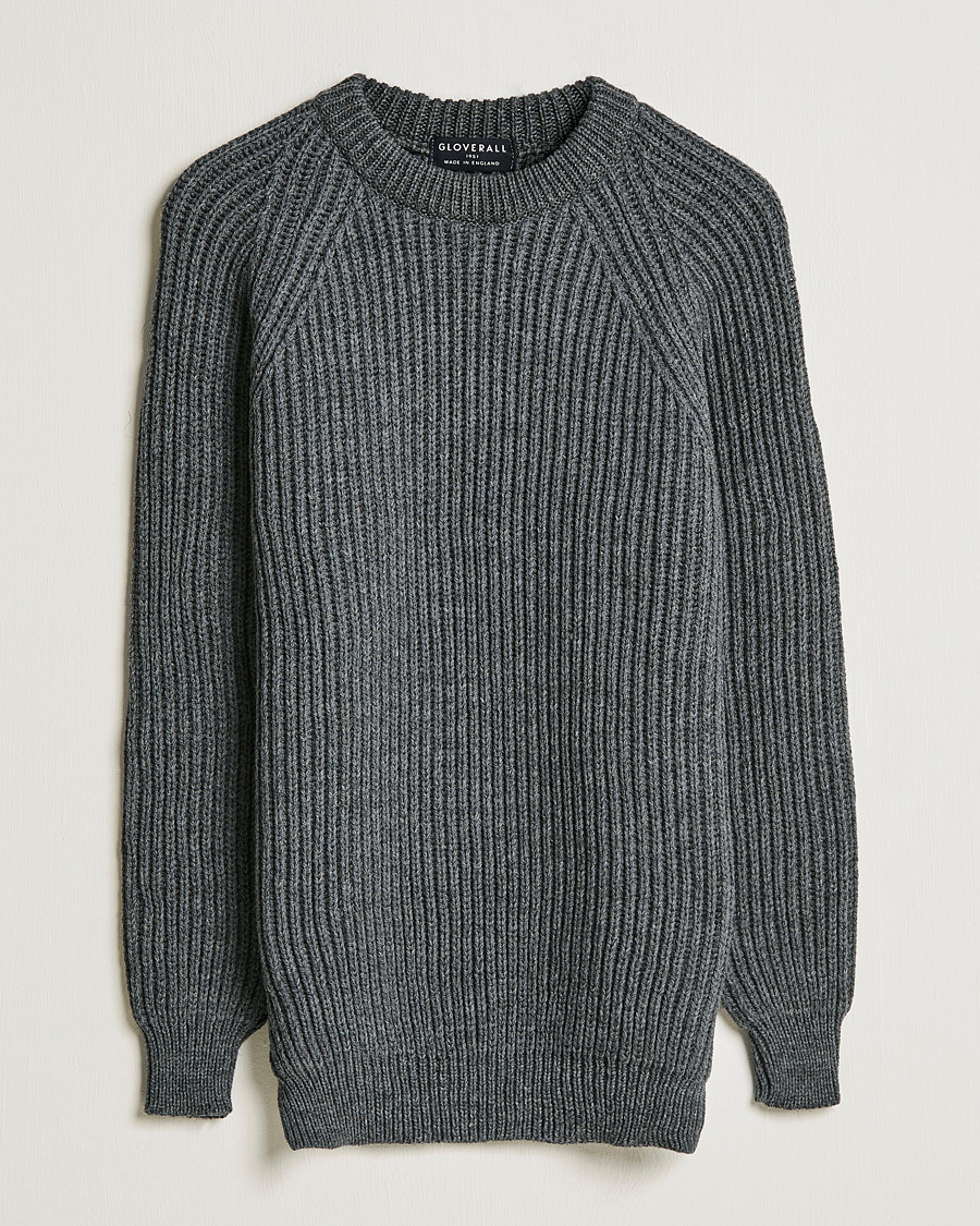 Mies | Puserot | Gloverall | Fisherman Rib Chunky Wool Crew Neck Grey