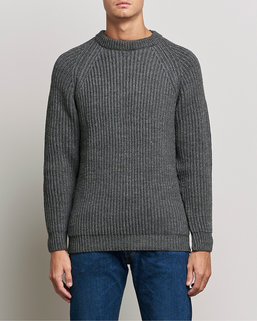 Mies | Puserot | Gloverall | Fisherman Rib Chunky Wool Crew Neck Grey