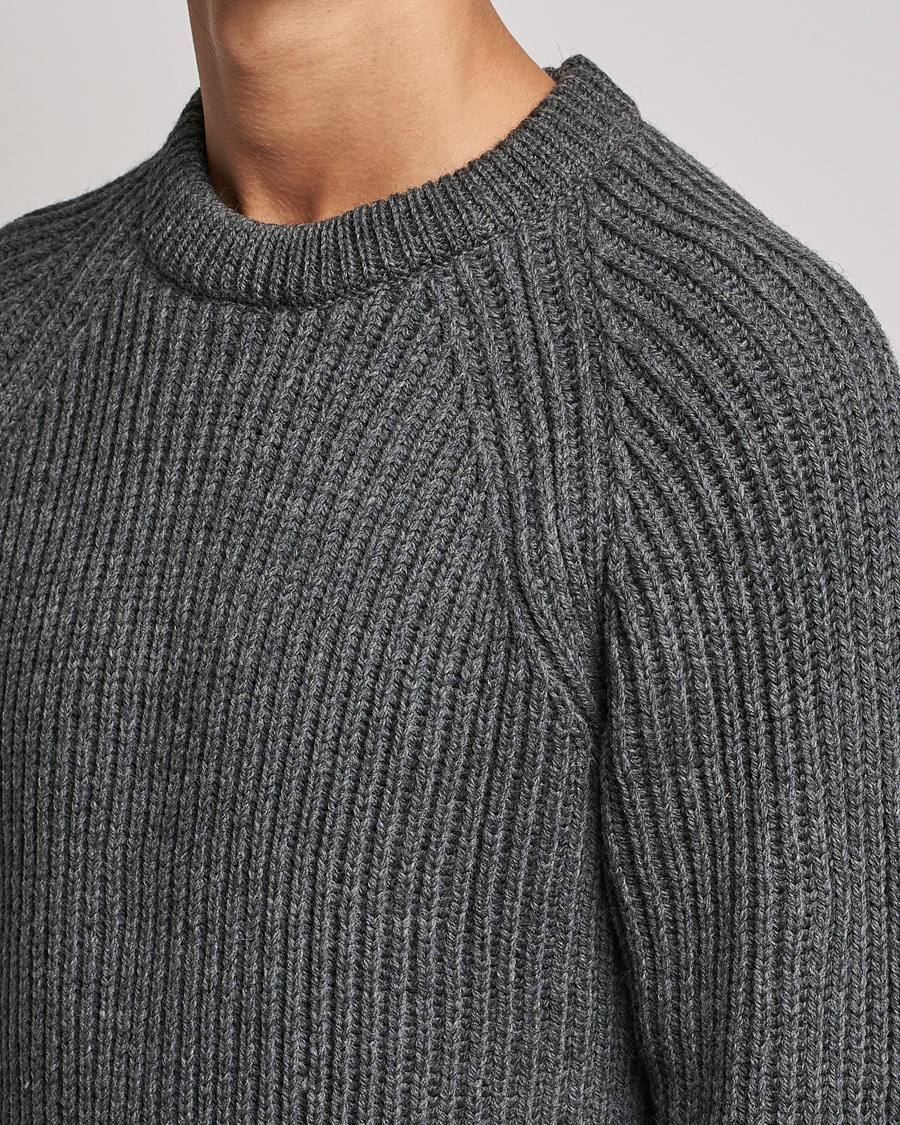 Mies | Puserot | Gloverall | Fisherman Rib Chunky Wool Crew Neck Grey