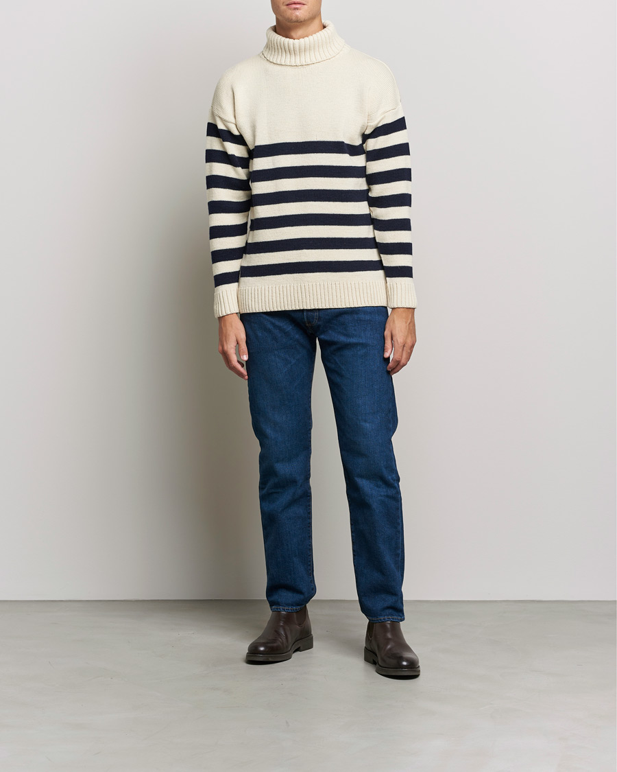 Mies | Puserot | Gloverall | Breton Submariner Wool Rollneck Ecru/Navy